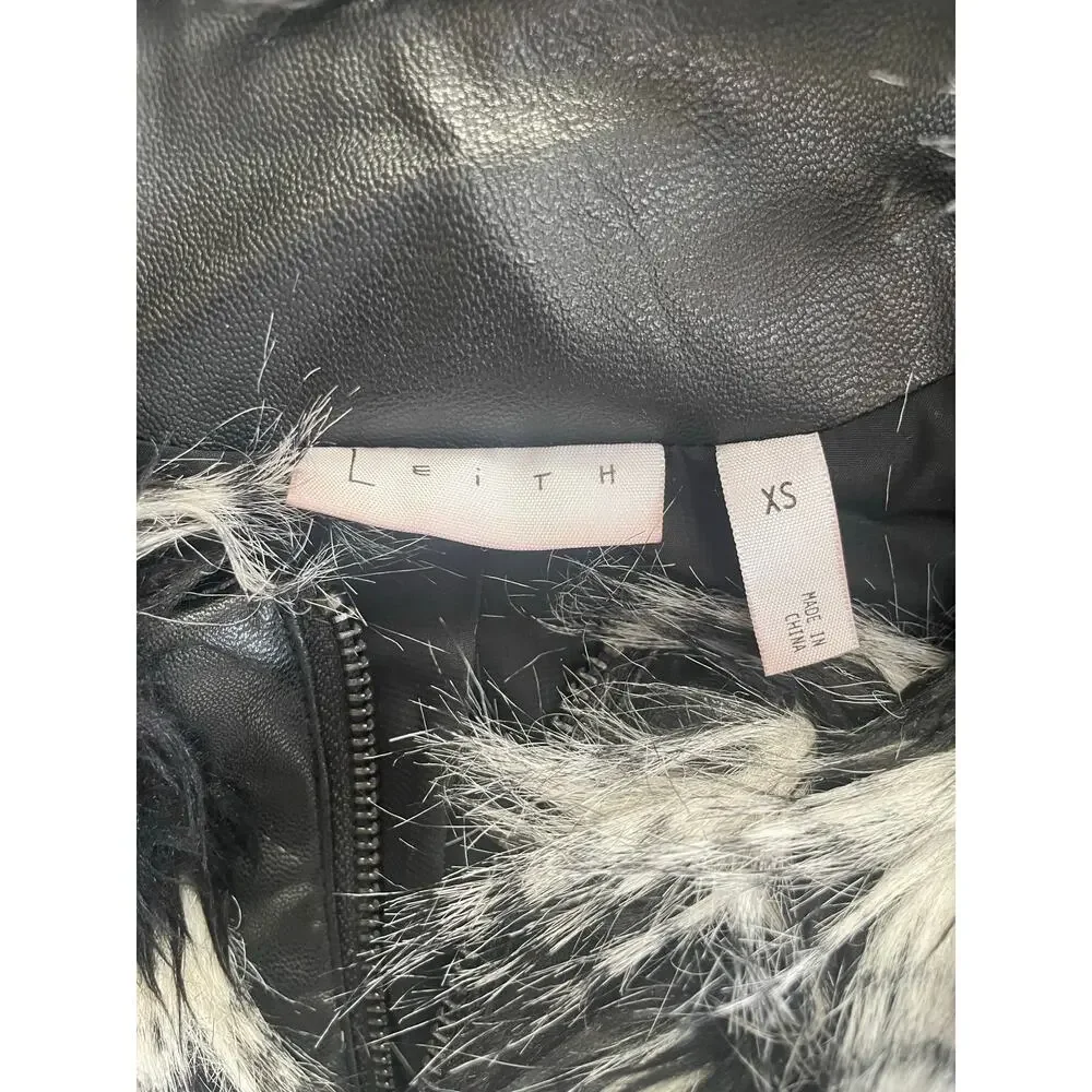 Leith Black and White Faux Fur Feathered Jacket - Picture 4 of 4